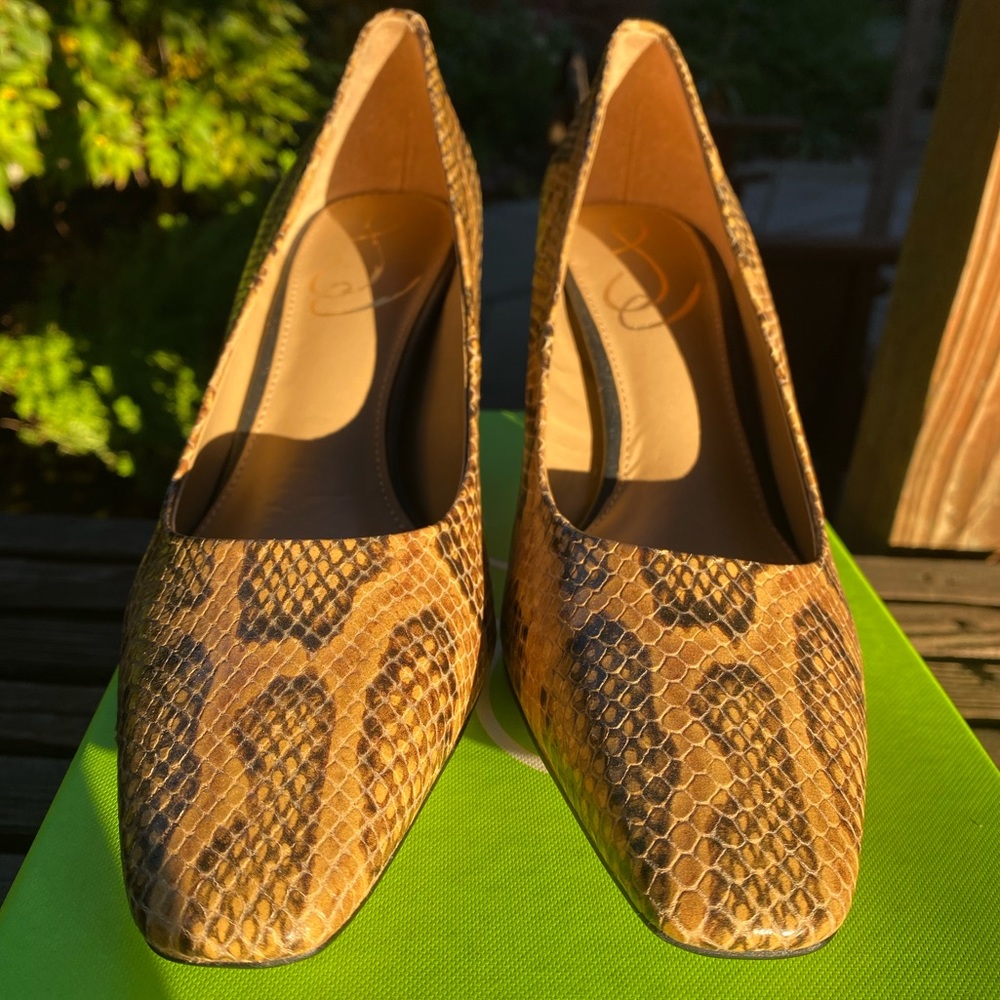 Sam Edelman Kitten Heel Pumps Rika Heel Leather Snakeskin Square Toe